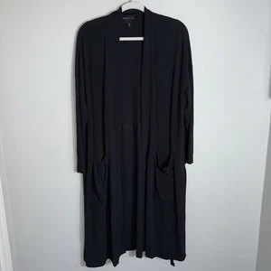 Lafayette 148 Long Tunic Length Jacket Cardigan-Open Front Tie Waist-Black-Med - Picture 1 of 10