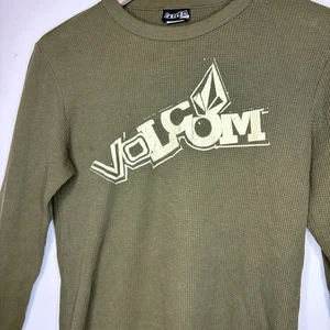 VTG Y2K Volcom Basic Thermal Waffle Knit T-Shirt Mens S Green Graphic Skater - Picture 1 of 9