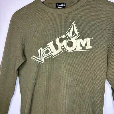VTG Y2K Volcom Basic Thermal Waffle Knit T-Shirt Mens S Green Graphic Skater - Image 1 of 4