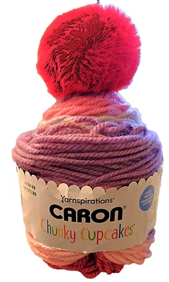 CARON CHUNKY CUPCAKES -NEW LOVE POTION -WITH POM POM -FREE SHIPPING - DESTASHING - Image 1 of 2