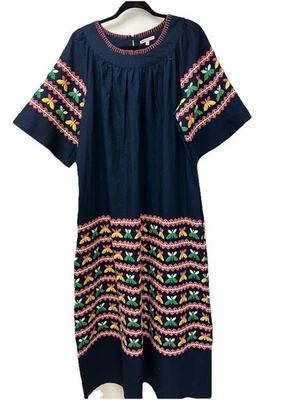 Vestido maxi bordado FRANCES VALENTINE TAMANHO 6 azul marinho borboleta Kaftan novo sem etiquetas - Imagem 1 de 4