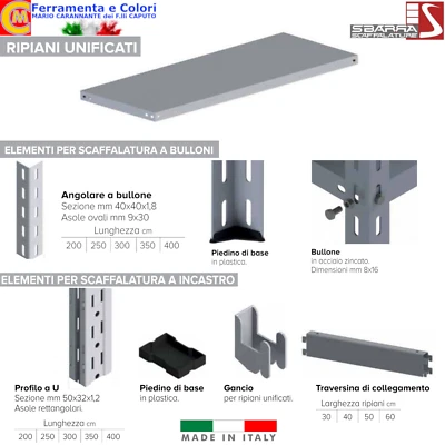 Scaffale a Ripiani Modulare Acciaio Con Rinforzo Ripiano Metallico Varie Misure - Immagine 1 di 4