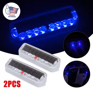 2x Car Solar 10 LED Warning Security Anti-Theft Flashing Dummy Alarm Light Blue - Picture 1 of 12