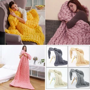 Thick Wool Chunky Knitted Blanket Handmade Sofa Bed Chair Throw Cushion Blanket - Picture 1 of 17