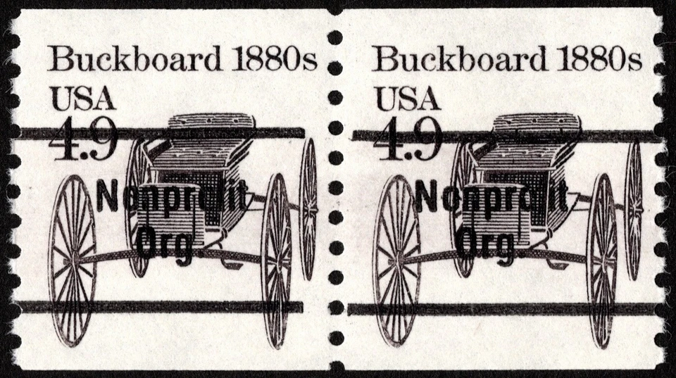 US Stamp Scott # 2124a Mint NH Coil Precancel Gap Pair 4.9 Cents Buckboard Issue - Image 1 of 1