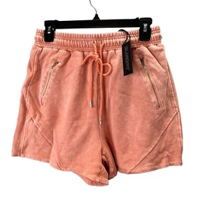 Blank NYC Power Hour Shorts M Pull On Drawstring Zip Pockets Coral Sweats NWT - Picture 1 of 5