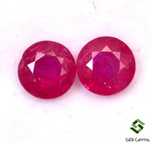 Par de piedras preciosas sueltas calibradas de 5 mm de corte redondo de rubí natural certificado de 1,17 quilates - Imagen 1 de 6