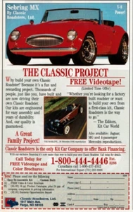 Anuncio impreso vintage 1990 Sebring MX de Classic Roadsters V-8 Power The Project VHS - Imagen 1 de 2