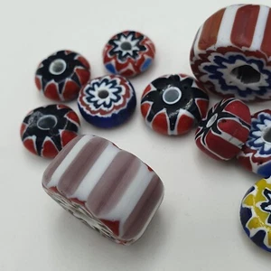 Vintage Venetian Style MultiColor Chevron Beads Lot Of 11 - Picture 1 of 24