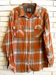 Legendary Whitetails Shacket Mens XL Tall Orange Flannel Jacket Pocket Flaps - Picture 1 of 6
