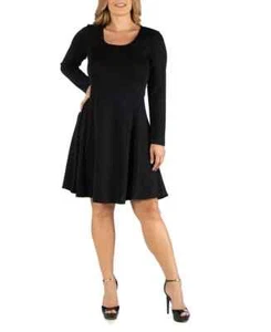 24seven Comfort Apparel Plus Size Long Sleeve Flared Dress Women's 1X Black~ - Picture 1 of 13