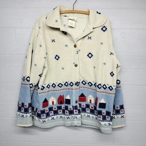 Vintage Northern Reflections Jacket Fleece Button Up Cottage Scene Size Medium - Picture 1 of 8
