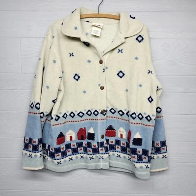 Chaqueta polar vintage Northern Reflections abotonada escena de cabaña talla mediana  Foto 1 de 4