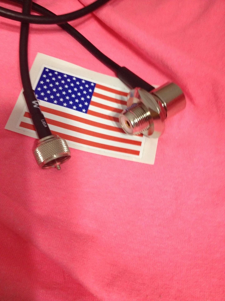 PL259 UHF VHF to SO239 bulkhead 90°for car mobile radio antenna mount RG58 16FT - Image 1 of 1