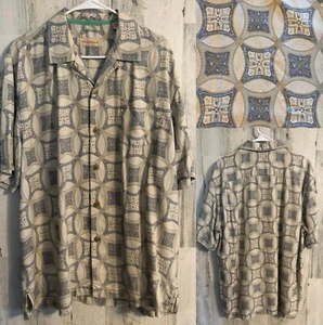 Tommy Bahama 100% Silk Button Shirt Sz L Short Sleeve Camp Hawaiian Boho Pckt - Picture 1 of 20