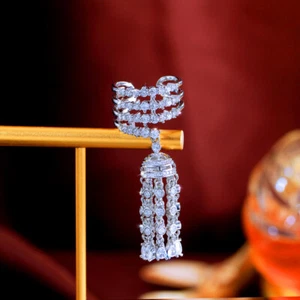 Adjustable Silver Plated Tassel Dangle Charm Cubic Zirconia Engagement Band Ring - Bild 1 von 11