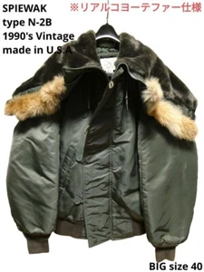 SPIEWAK N-2B Flight Jacket Hooded Real Coyote Fur Men Size 40 Olive Green - Picture 1 of 5