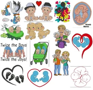 Expecting Twins? 14 Twin Themed Baby Quilt Machine Embroidery Designs 5X7 PES - Picture 1 of 15