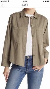 MELROSE & MARKET TWILL SHIRT, CROPPED LENGTH, SIZE M, GREEN VETIVER, NWT - Picture 1 of 12