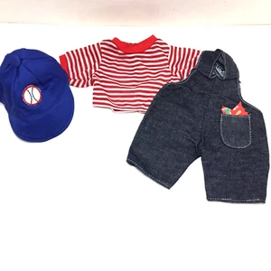 Tender Heart Treasures 12" bear/doll clothes ballcap overalls red/white shirt - Picture 1 of 16