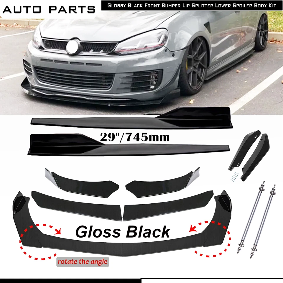 For Volkswagen Polo Front Bumper Lip Spoiler Splitter Side Skirt Glossy Black Foto 1 de 4