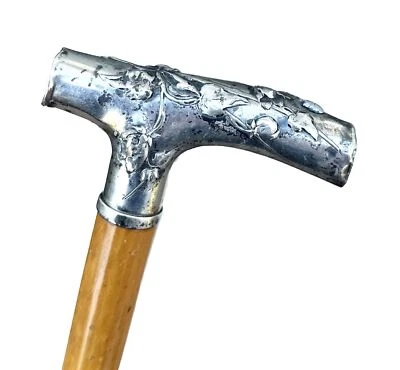 Vintage Antique Continental Silver 800 Malacca Wood Fancy Walking Stick Cane Old - Image 1 of 4