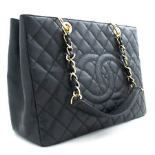 m14 CHANEL Authentic Caviar GST 13" Grand Shopping Tote Chain Shoulder Bag Black