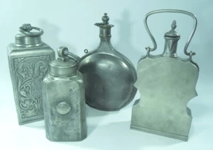 4 antike ZINN FELDFLASCHEN Originale 18. Jhd? Sammlung Gefäße Karaffen Metall - Bild 1 von 16