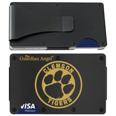 TIMELESSETCHINGS Clemson Tigers Engraved Titanium Black RFID Blocking Wallet Gift D7
