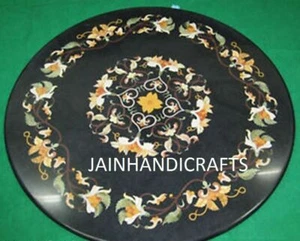 18" black marble table top center coffee inlay stone lapis handmade d150 - Picture 1 of 4