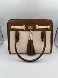 NWOT Adrienne Vittadini Womens Beige Brown Faux Leather Tassel Purse Satchel - Picture 1 of 9