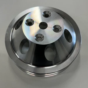 Machined Aluminum LWP Double Groove Water Pump Pulley - Fits Chevy SBC 283-350 - Picture 1 of 3