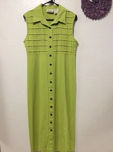 Kathie Lee Womens Dress Size 8 Green Mid Calf Button Down 137 - Picture 1 of 8