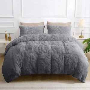 Cuddly Bear Fleece Faux Fur Duvet Cover Set Fluffy Warm Fuzzy Cosy Bedding Blush - Picture 1 of 21