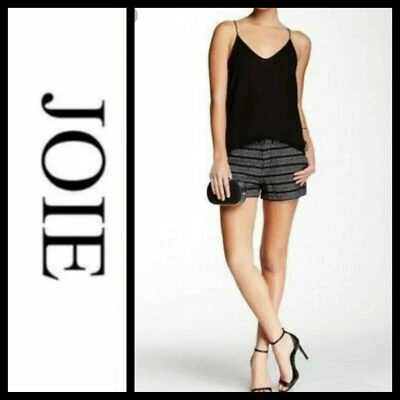 $158 JOIE Black White Linen Cotton Blend Merci Tweed Textured Plaid Shorts M3020 - Image 1 of 4