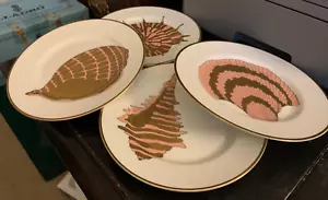 Vintage 1979 Fitz & Floyd 4 COQUILLE D' OR /SHELL Salad Plates Gold & Coral MINT - Picture 1 of 10