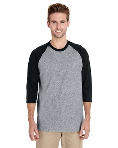 Gildan G570 Adult 100% USA Heavy Cotton Three-Quarter Raglan Sleeve T-Shirt - Picture 1 of 10