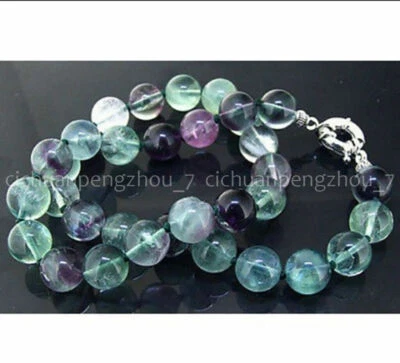 8mm Natural Rainbow Multi-Color Fluorite Round Gemstone Beads Necklace 18" - Image 1 of 4