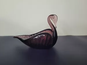 Vintage Purple Hand Blown Swan Dish Glass Collectible Amethyst Color - Picture 1 of 10