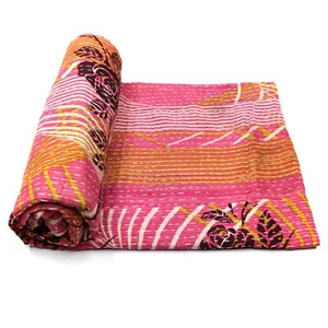 Vintage Kantha Quilt Indische Handarbeit Baumwolle Upcycling Bettwäsche Decke - Bild 1 von 6