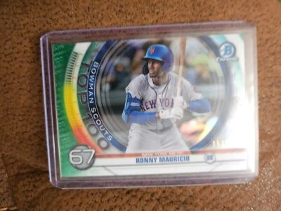 2020 BOWMAN CHROME SCOUTS TOP 100 RONNY MAURICIO GREEN REFRACTOR #/99 METS - Image 1 of 2
