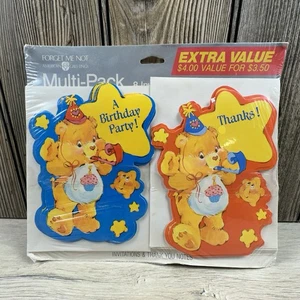 HTF Vintage Care Bears Party Supplies NUOVO (8) inviti (8) biglietti di ringraziamento sigillati - Foto 1 di 3