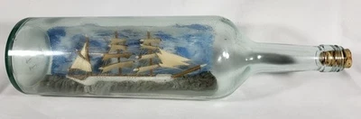 Vintage Impossible Ship in a Glass Bottle - Maritime Folk Art - Image 1 of 4