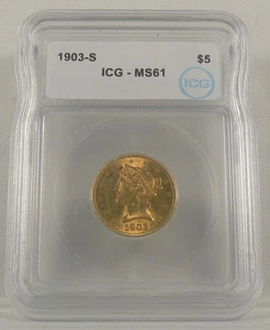 1903-S $5 Gold Liberty Head Half Eagle ICG MS61 - Picture 1 of 4