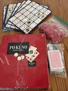 Vtg Red Box PO-KE-NO 12 Board Set Pokeno Poker Keno US Playing Card Co COMPLETE - Picture 1 of 10
