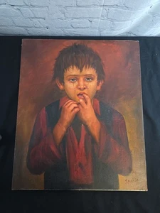 Vintage Bragolin inspiriertes Gemälde Weinender Junge Weltwirtschaftskrise Leinwandbild Stück  - Bild 1 von 10