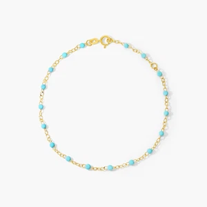 14K Yellow Gold Turquoise Enamel Bead Bracelet - Picture 1 of 5