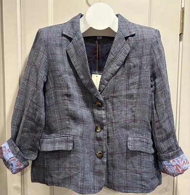 Sundance Blazer Women Blue Plaid Linen Preppy Academia Boho New NWT - Image 1 of 4