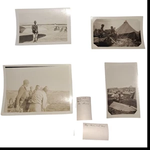 WWII 1945 Okinawa Ie Shima Foto Lot 4 US männliche Soldaten Lagerzelte Fahrräder  - Bild 1 von 14