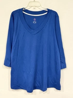 Isaac Mizrahi Live! Top Essentials Pima de algodón con cuello en V para mujer talla grande 2X A389677 Foto 1 de 4